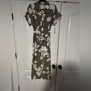 DKNY Green and White Patterned Midi Dress
